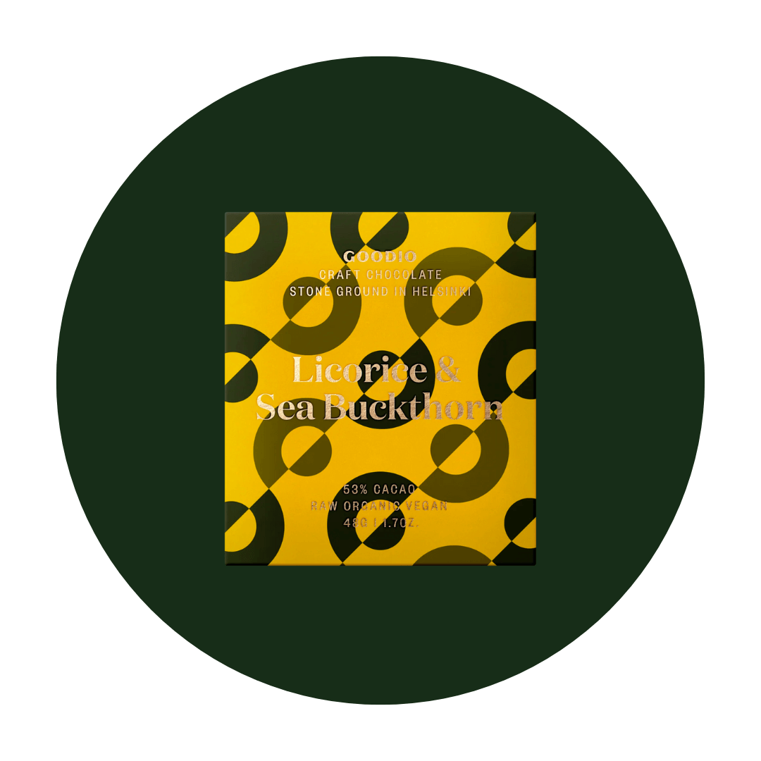 A chocolate bar on a dark green circle
