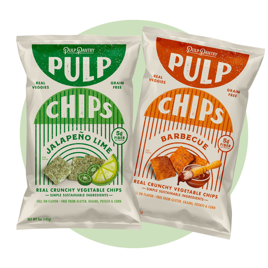 Two bags of chips on a light green circle