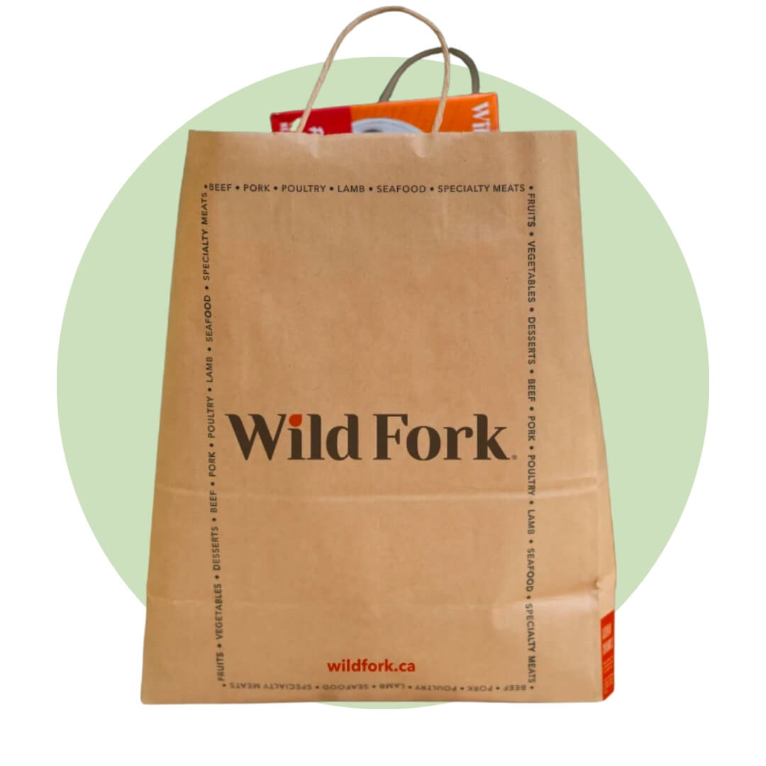 A brown paper bag on a light green circle