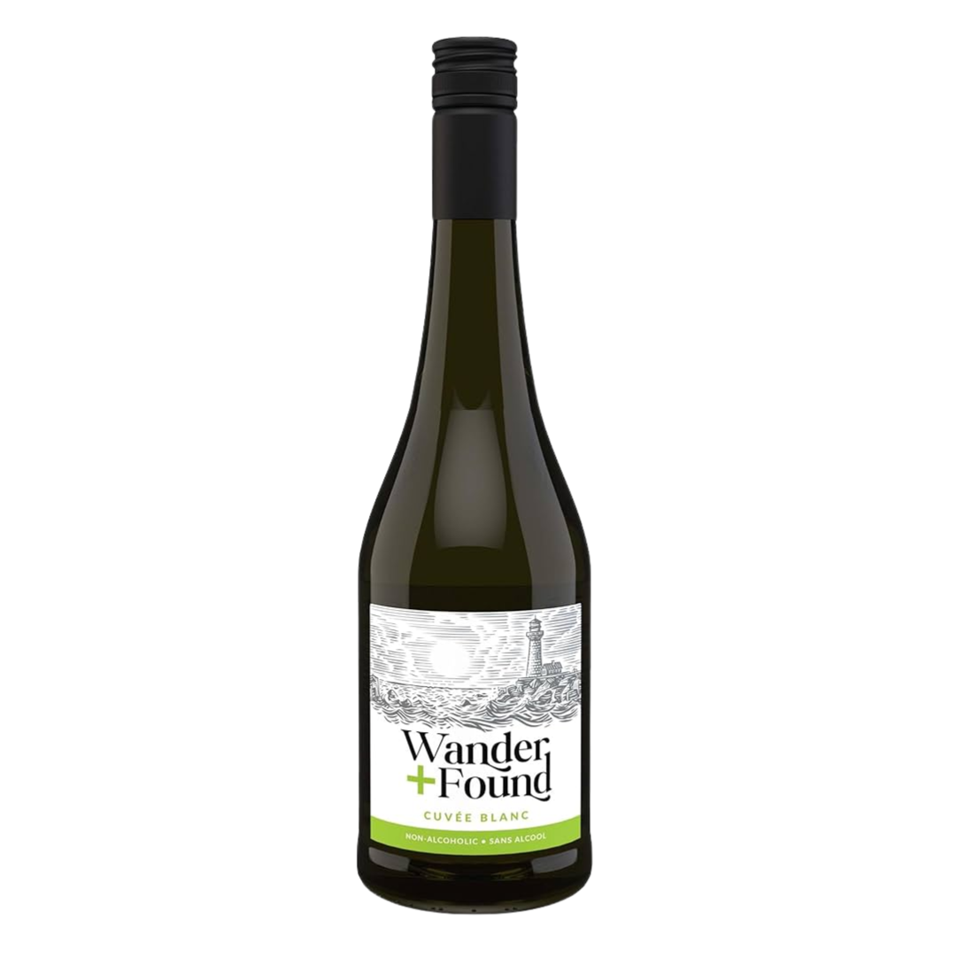 Dark green bottle of Cuvee Blanc with black seal.