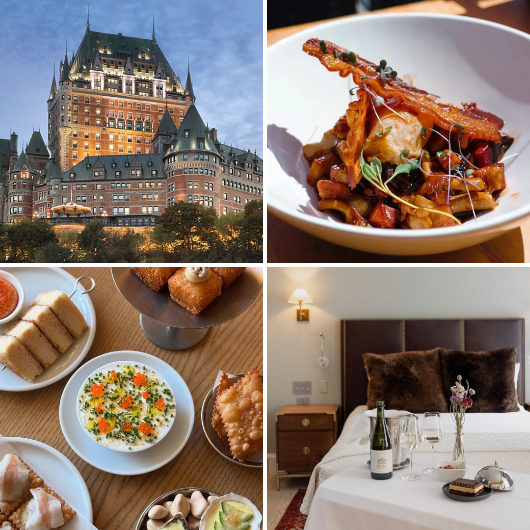 Collage of restaurants, food and boutique hotels in Quebec City, Quebec