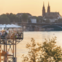 A restaurant overlooking the Rhine River in Basel.