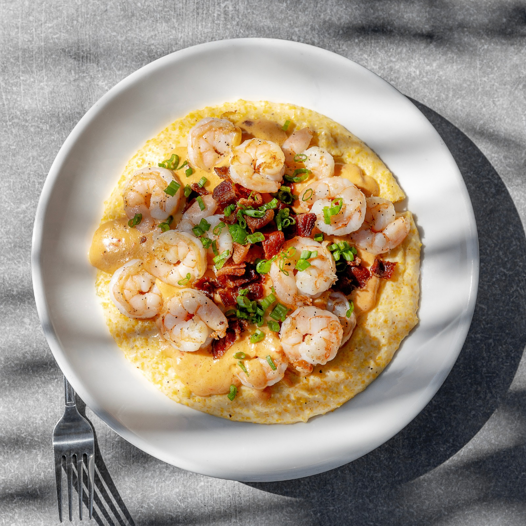 A dish of shrimp and grits.