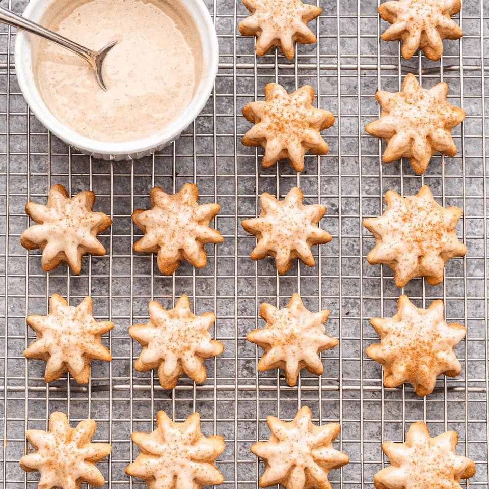 overhead image of cinnamon star cookies