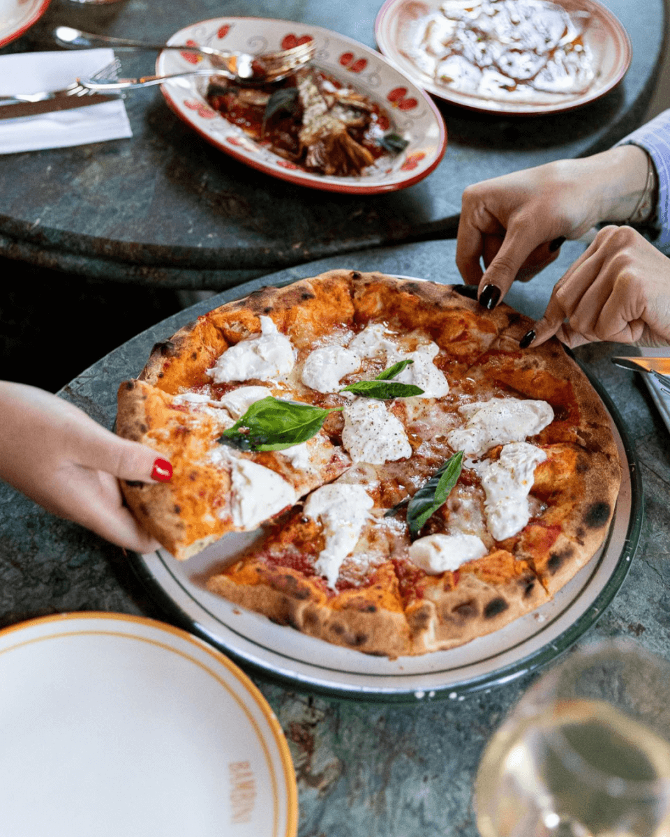 Pizza on restaurant table