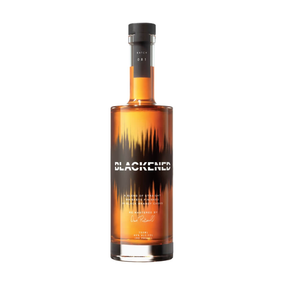 A bottle of whisky with a black label