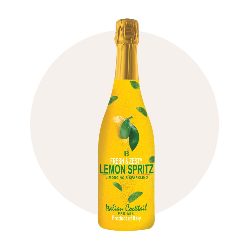 A yellow bottle over a cream-coloured circle