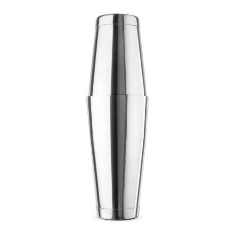 Shiny silver Boston cocktail shaker.
