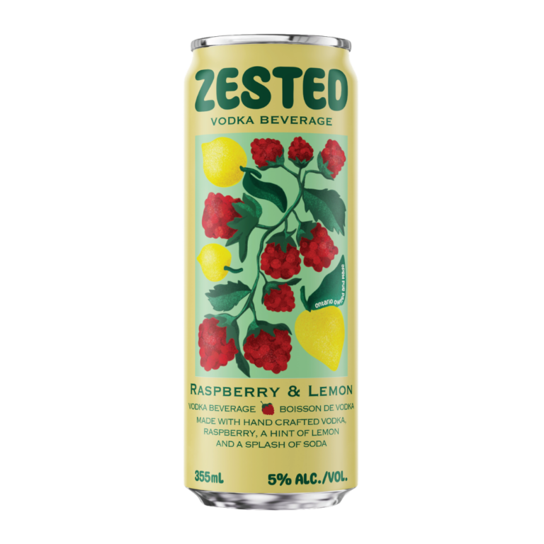 Yellow can of raspberry lemon vodka canned cocktail.